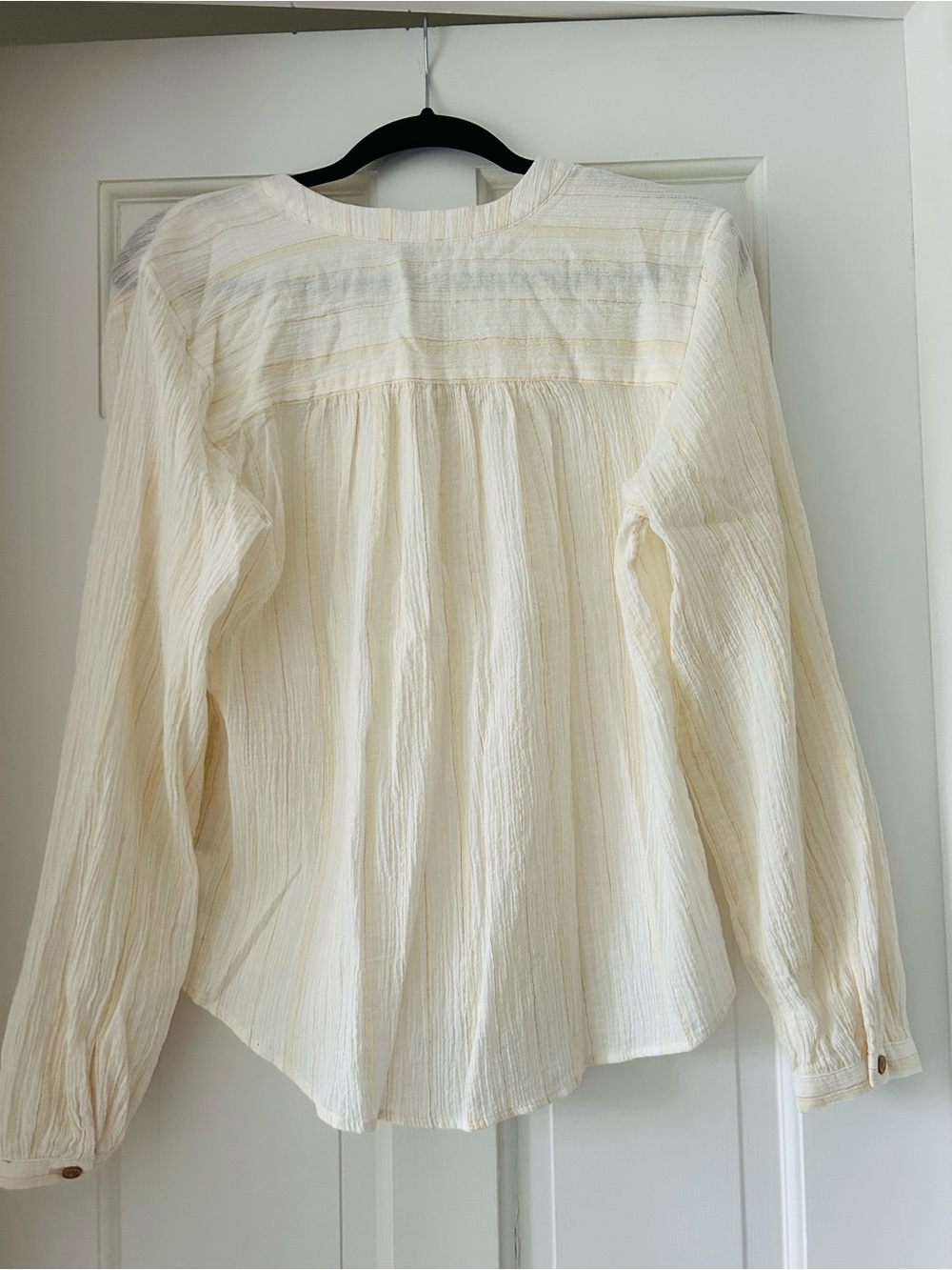 Falls Creek Soft Cream and Gold Button-Front Peasant Blouse - Picture 5 of 7